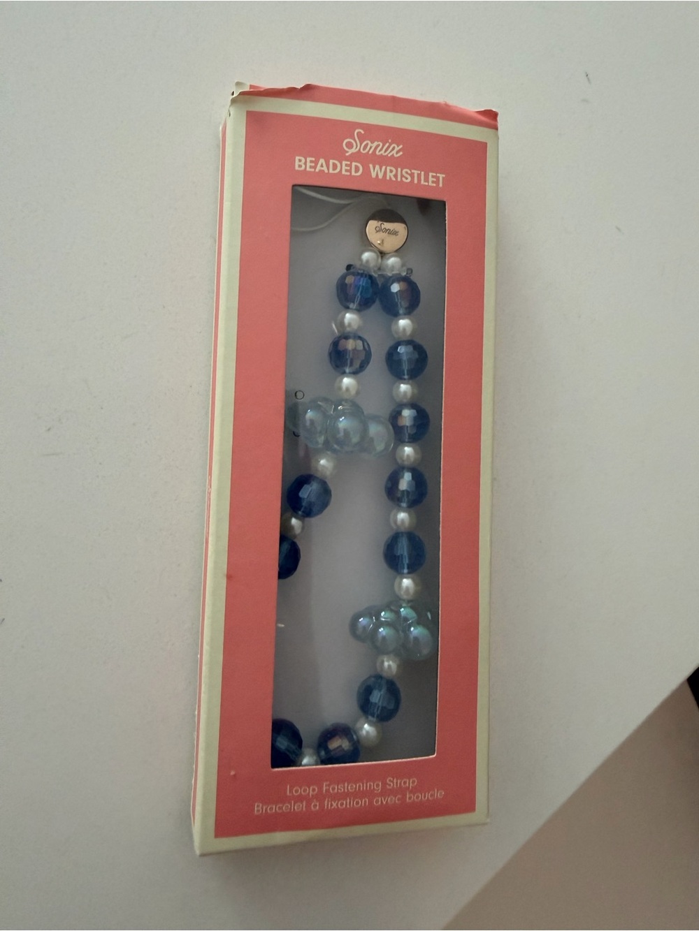 Sonix Blue and Pearl Beaded Wristlet Bracelet